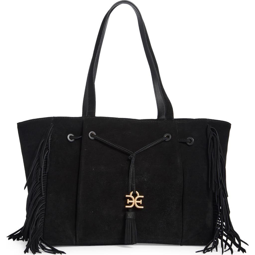 Sam Edelman Pryce East/west Drawstring Leather Tote Bag In Black