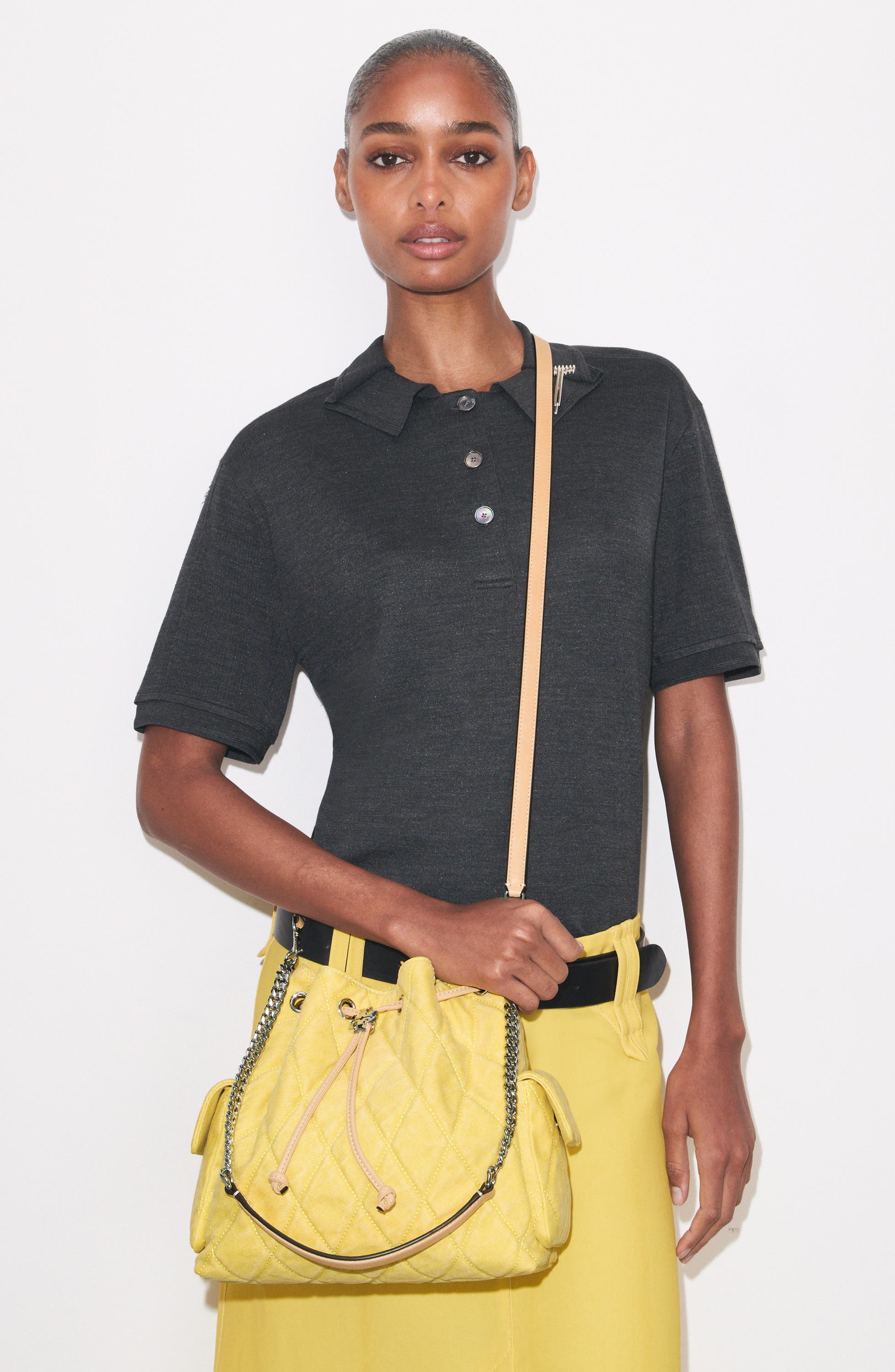 Charlie Quilted Denim Drawstring Shoulder Bag, Alternate, color, YELLOW