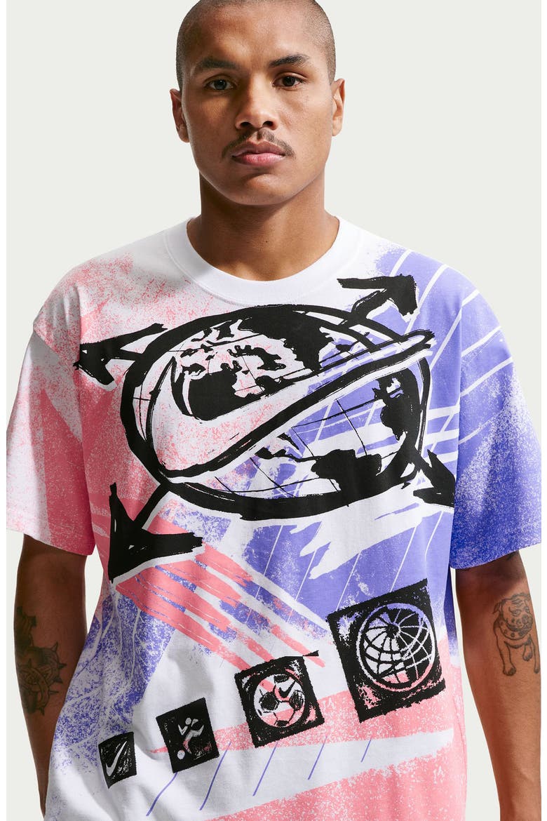 Oversize Worldwide Soccer Print T-Shirt, Alternate, color, WHITE MULTI