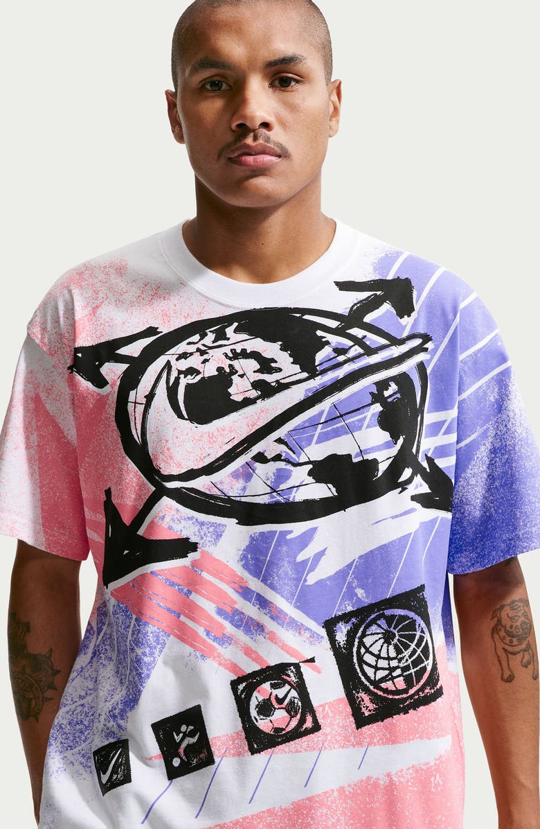 Nike Oversize Worldwide Soccer Print T-Shirt, Alternate, color, White Multi