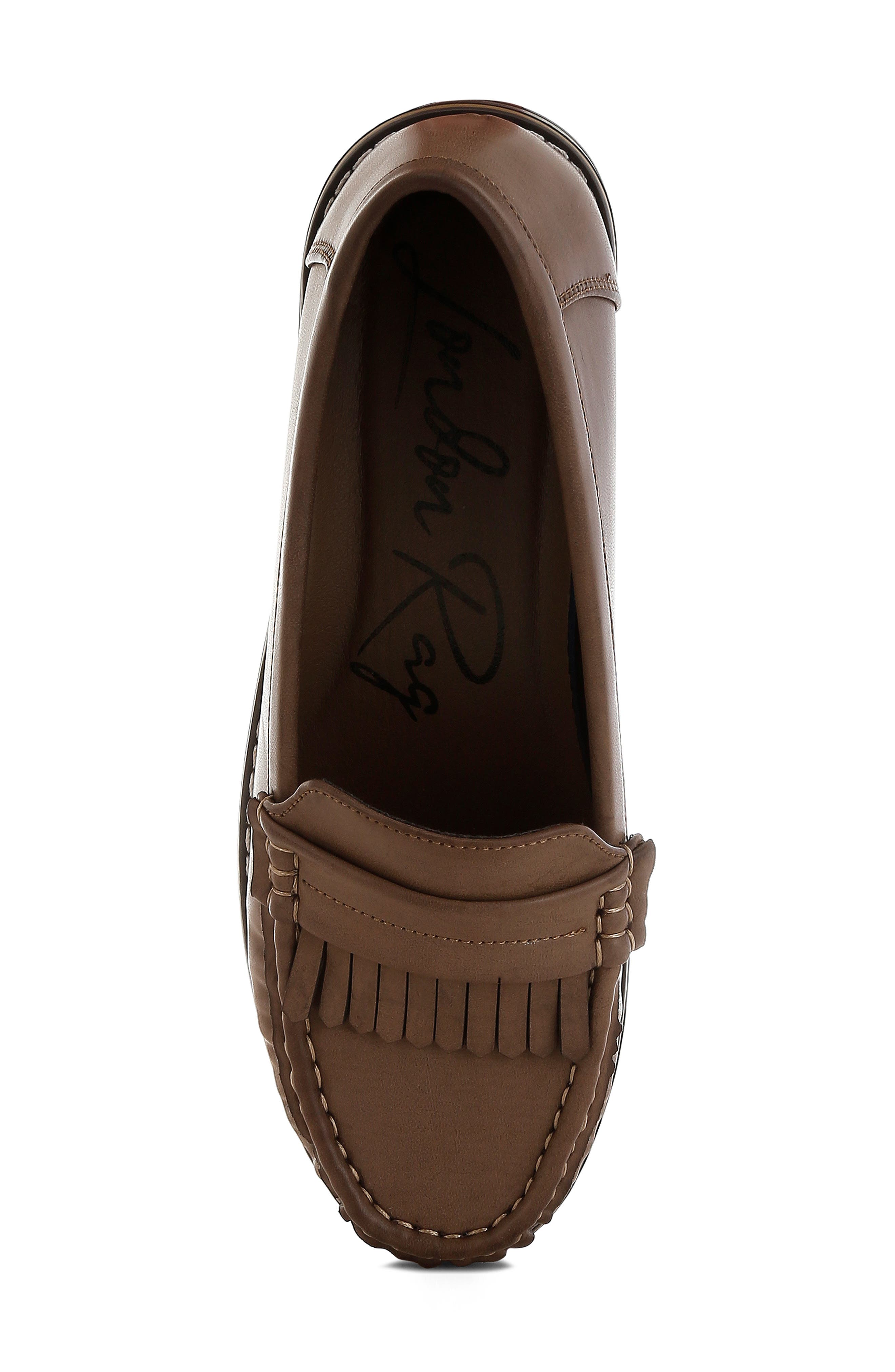 LONDON RAG Croyda Fringe Platform Loafer, Alternate, color, Taupe
