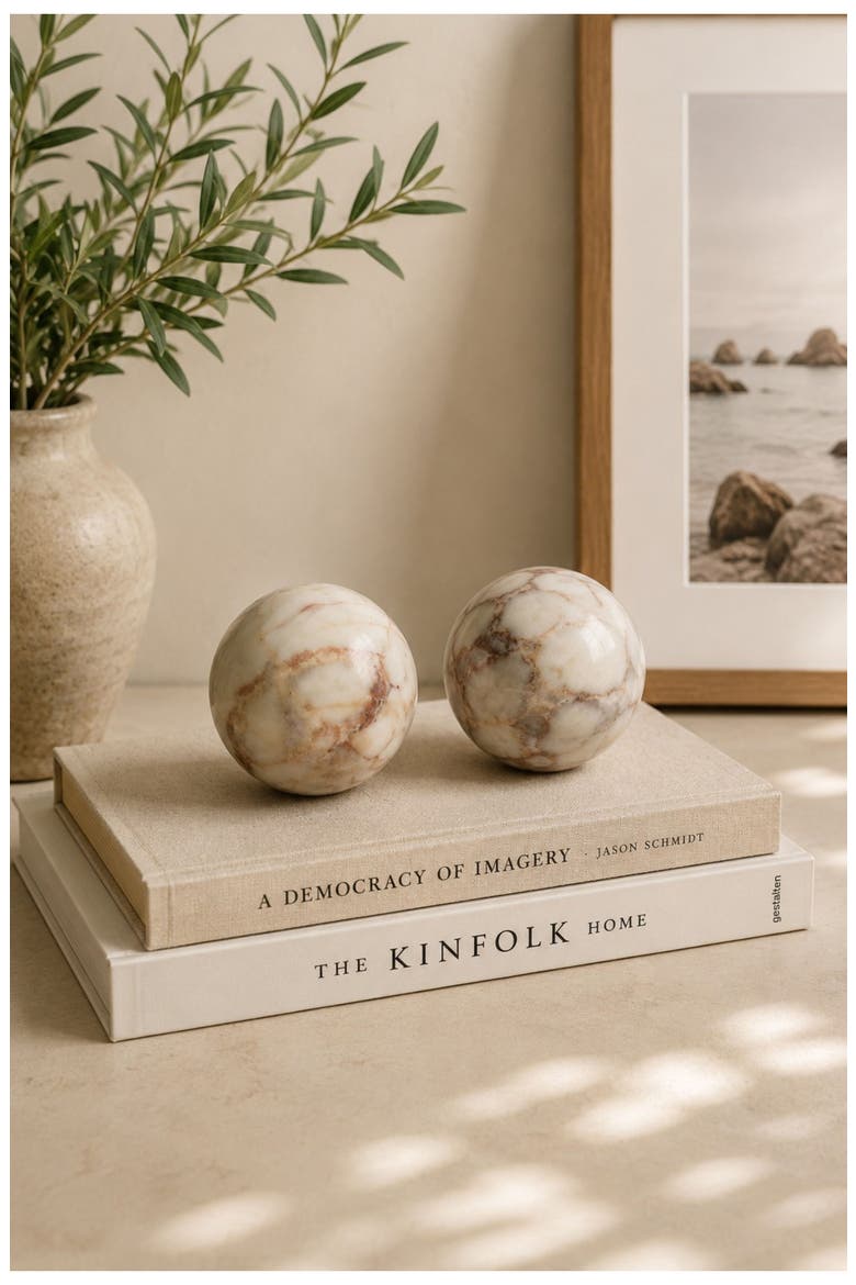 Rosso Verona Set of 2 Marble Balls, Alternate, color, WHITE BROWN