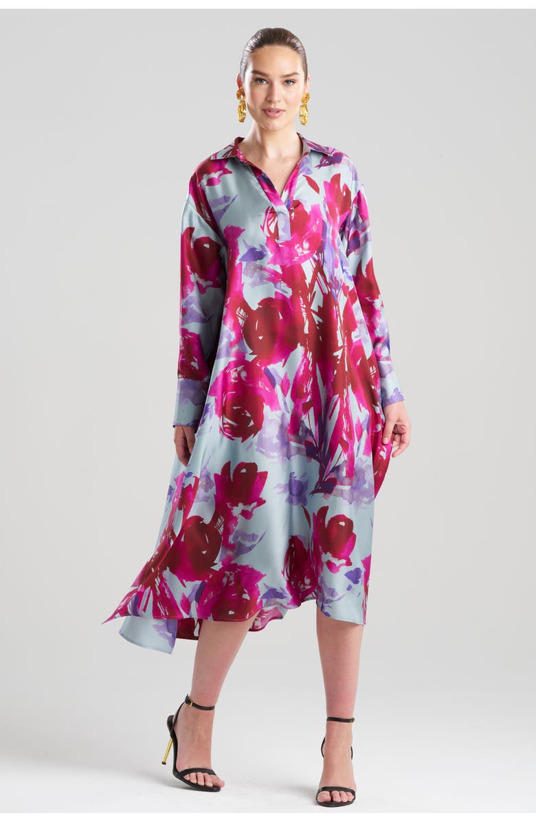 Natori Mira Silk Twill Oversized Shirt Dress, Main, color, Fuchsia