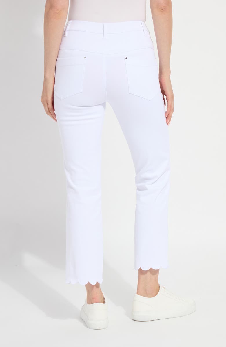 Lysse Sage Scallop Hem Pull-On Ankle Bootcut Knit Jeans, Alternate, color, White