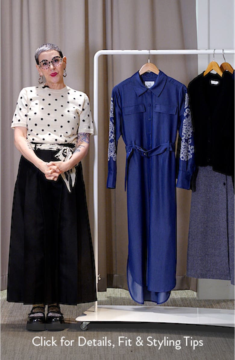 Embroidered Long Sleeve Denim Shirtdress, sales video thumbnail