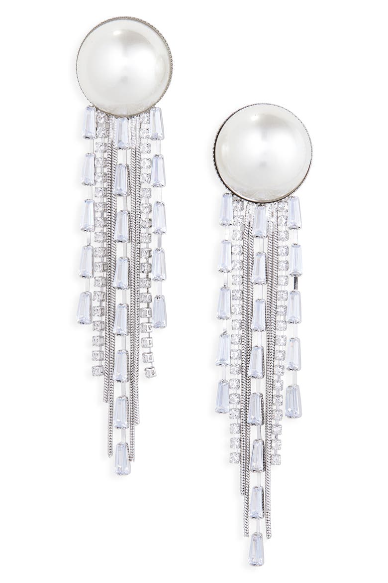 Faux Pearl & Crystal Fringe Drop Earrings, Main, color, SILVER PEARL