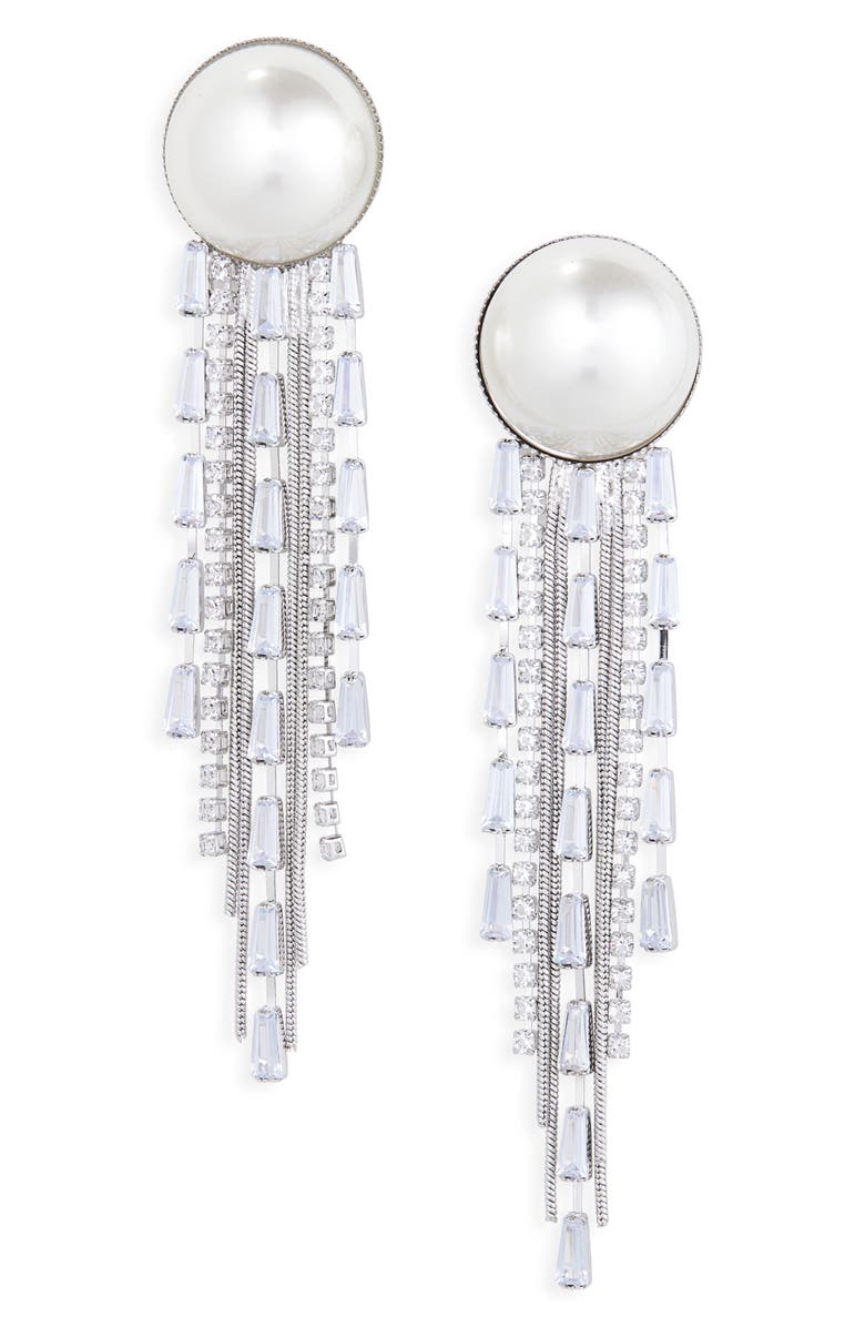 Tasha Faux Pearl & Crystal Fringe Drop Earrings, Main, color, Silver Pearl
