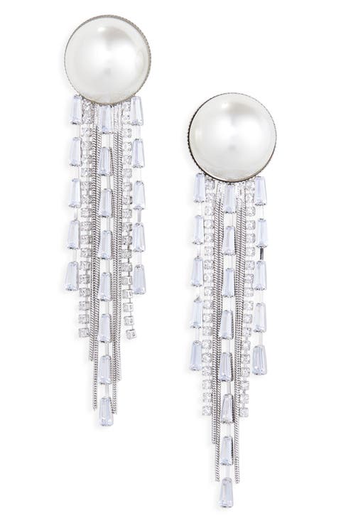 Faux Pearl & Crystal Fringe Drop Earrings