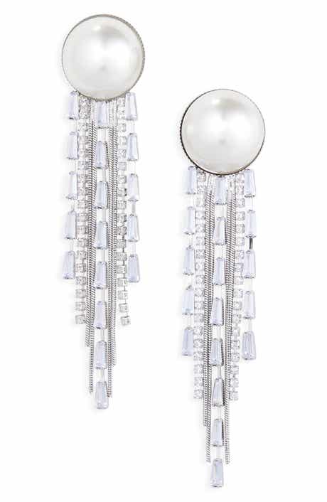 Tasha Faux Pearl & Crystal Fringe Drop Earrings