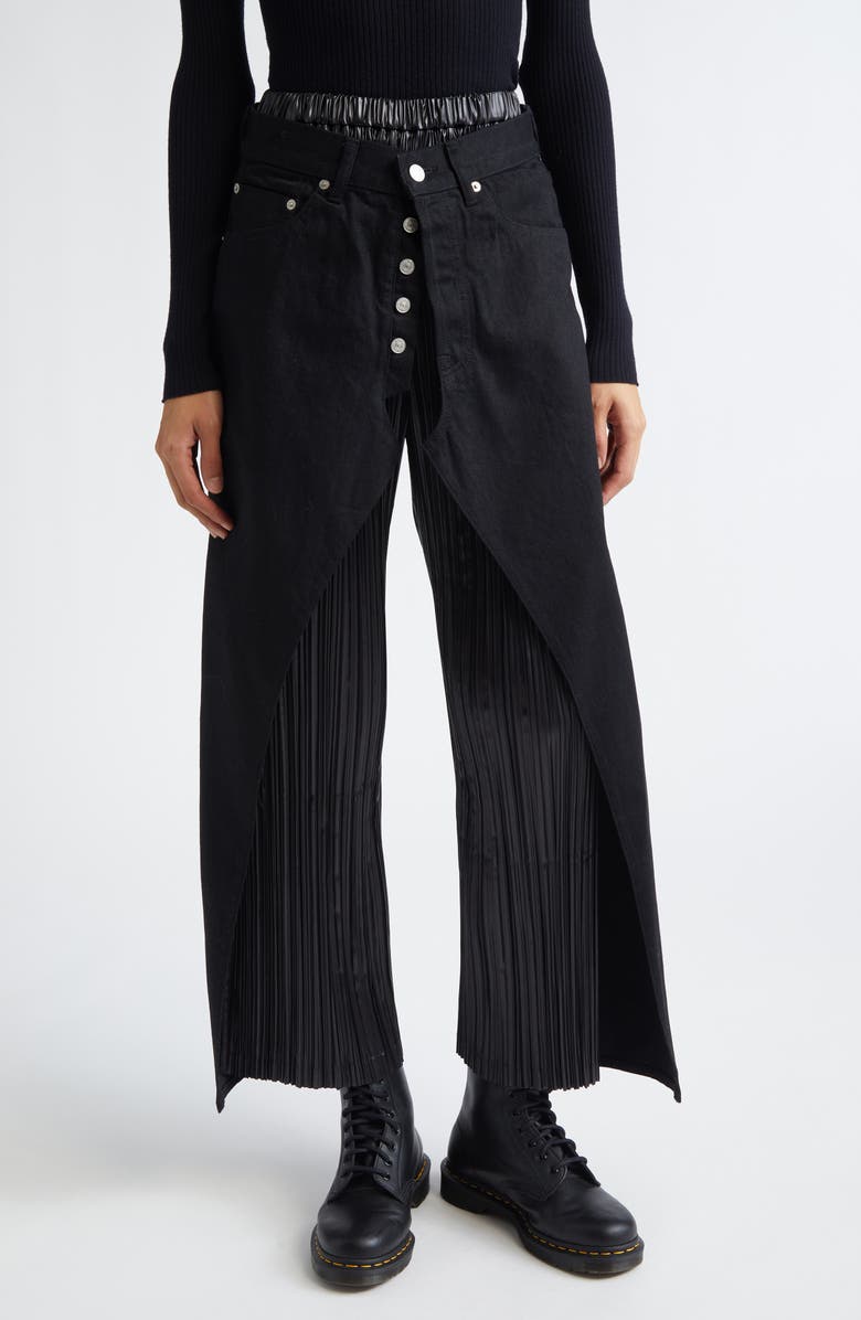 Junya Watanabe x Levi's<sup>®</sup> Mixed Media Denim & Pleated Satin Pants, Main, color, Black X Black