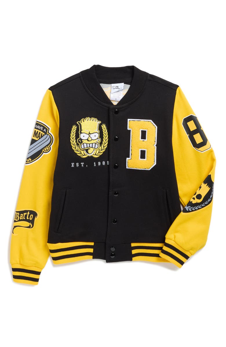 Freeze Kids' The Simpsons Bart Varsity Jacket, Main, color, Black/ Yellow
