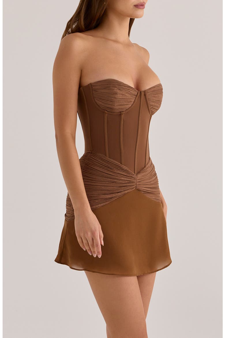 Charlotte Ruched Foil Chiffon Minidress, Alternate, color, BRONZE