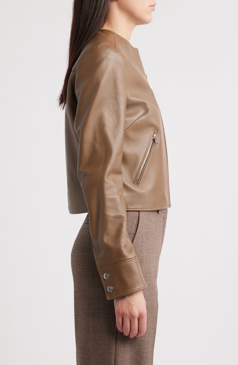 BOSS Sadenita Leather Jacket, Alternate, color, Teak