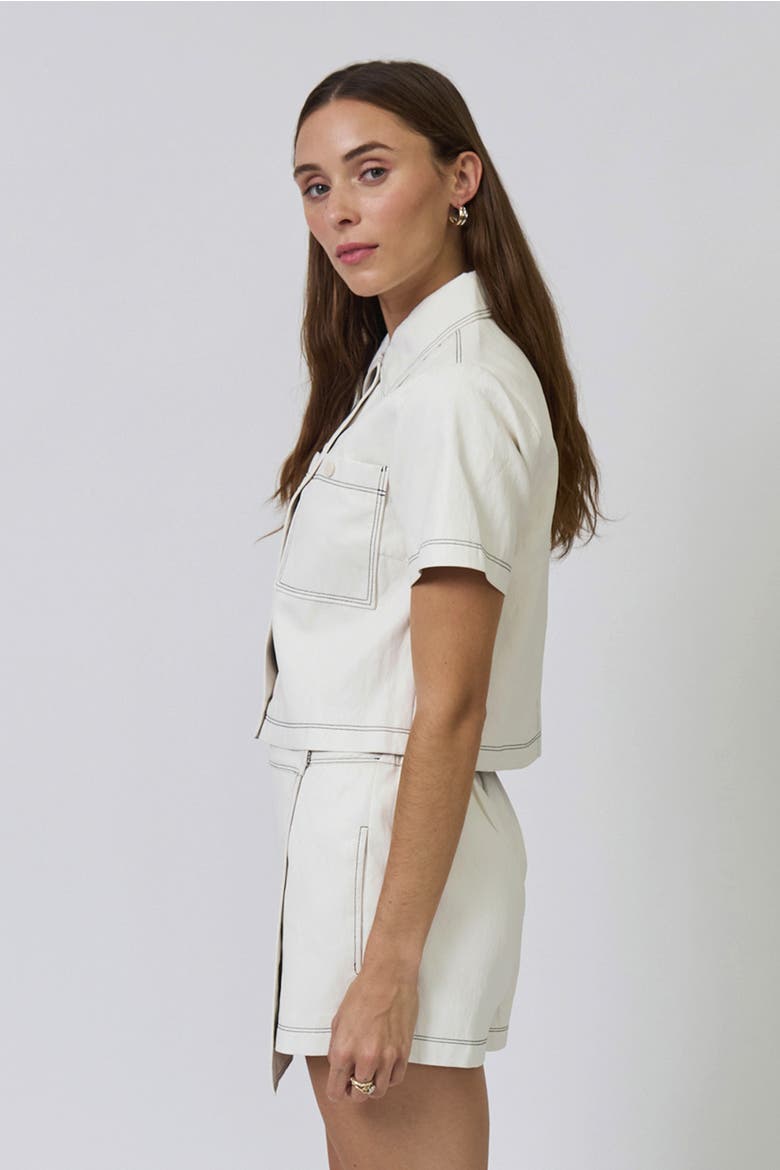 Chelsea Faux Leather Cropped Jacket, Alternate, color, BONE