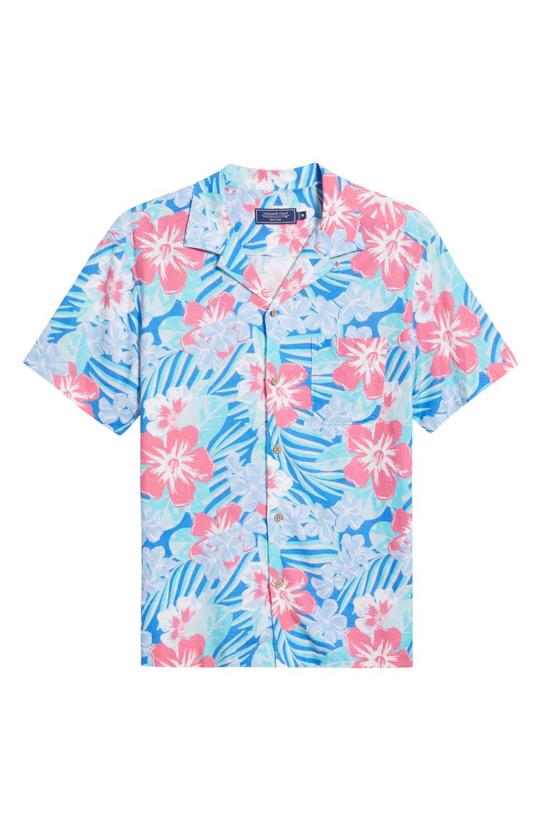 vineyard vines Island Floral Stretch Linen Blend Camp Shirt, Alternate, color,