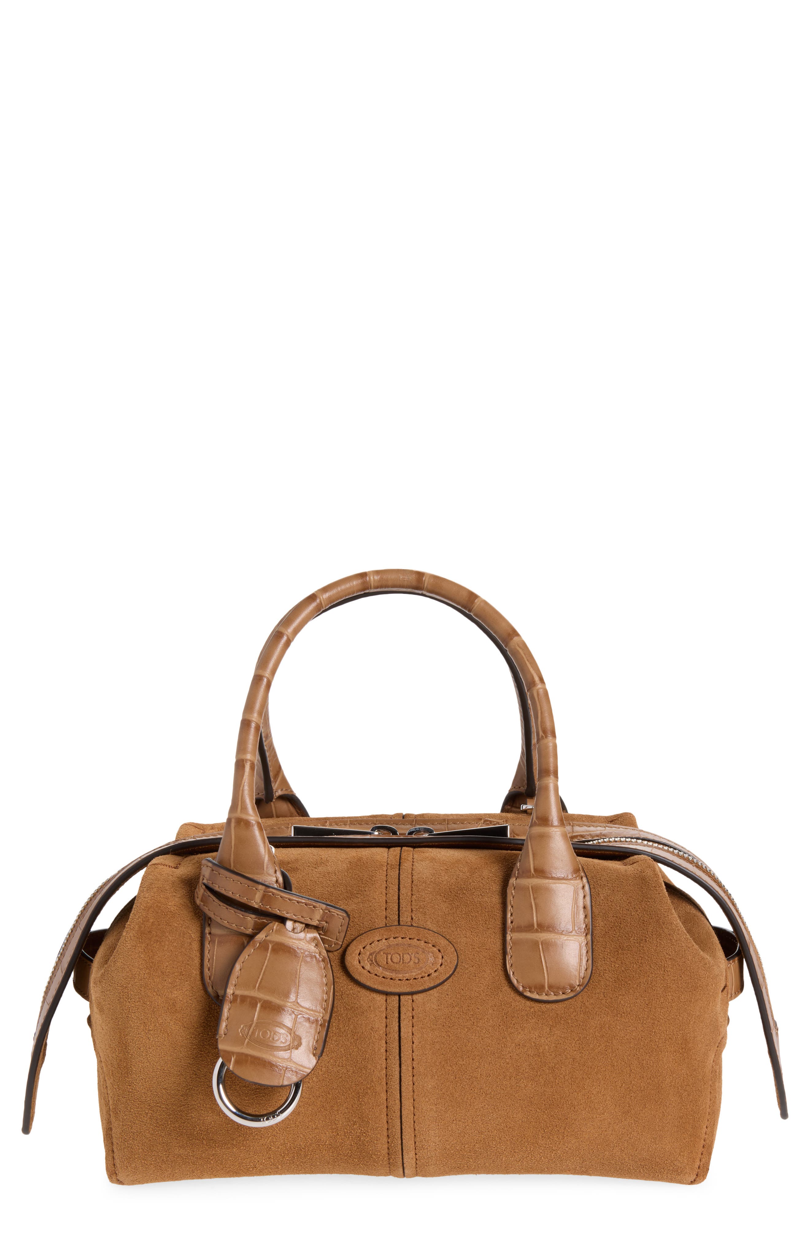 Bauletto Mini Croc Embossed Leather Crossbody Bag, Main, color, TERRA/ BISCOTTO