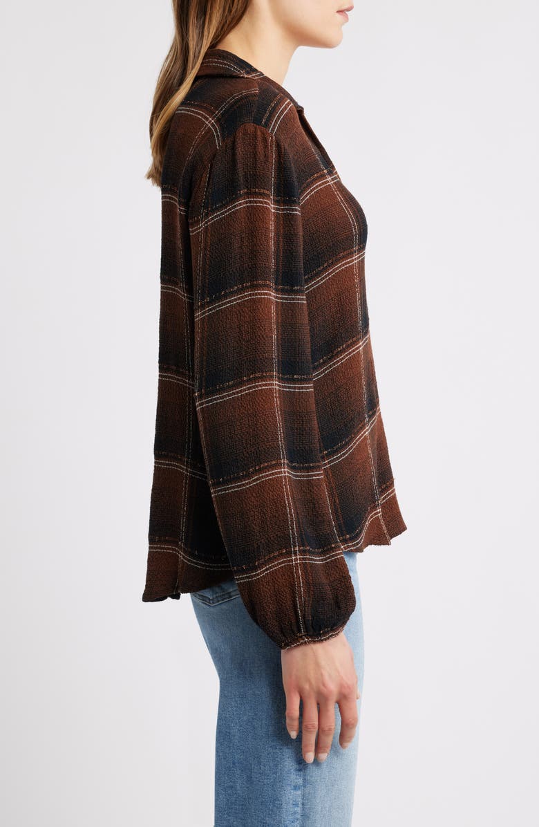Cloth & Stone Plaid Popover Top, Alternate, color, Hickory Brown Plaid