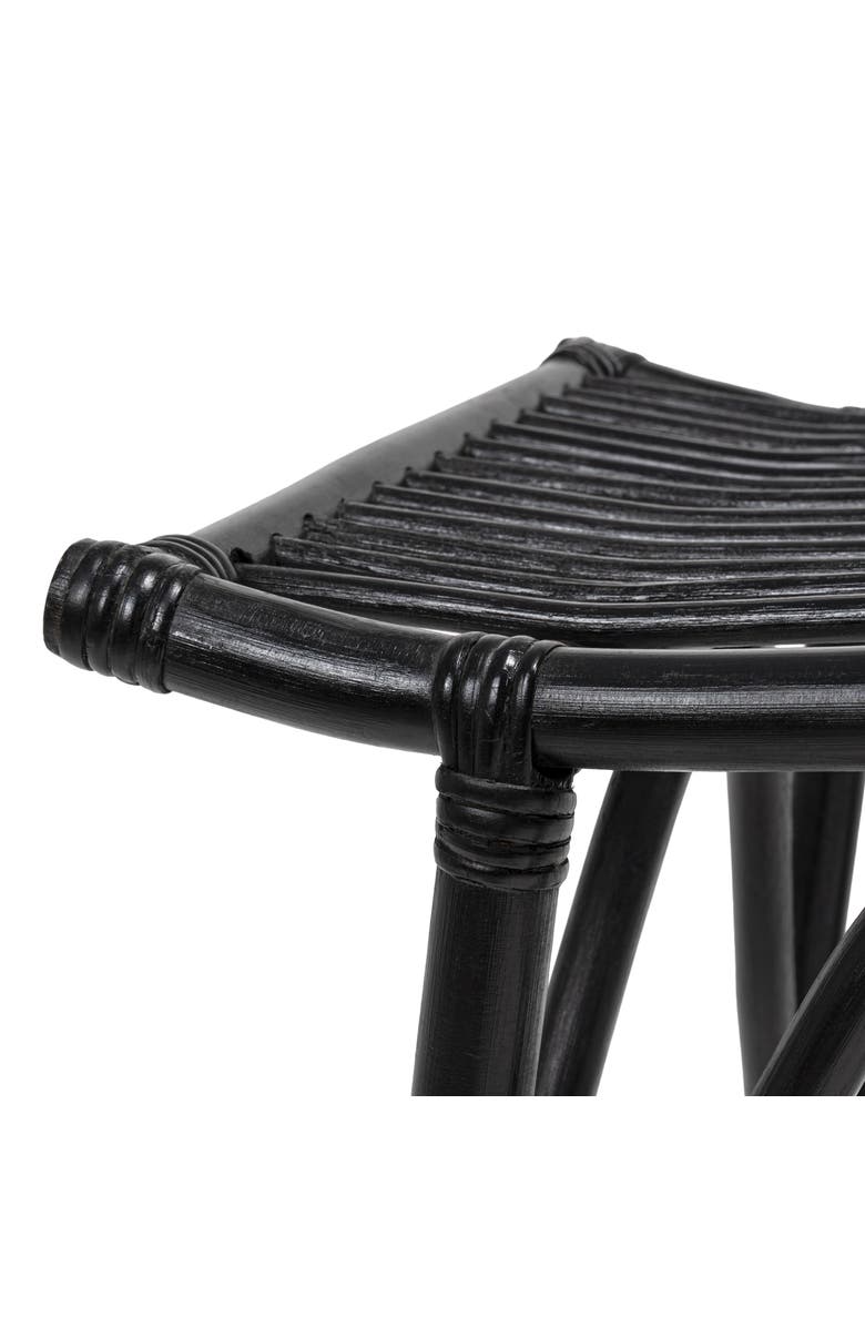JONATHAN Y Gabriel Modern Bohemian Handcrafted Rattan/Teak Wood Curved Seat Accent Stool, Alternate, color, Black