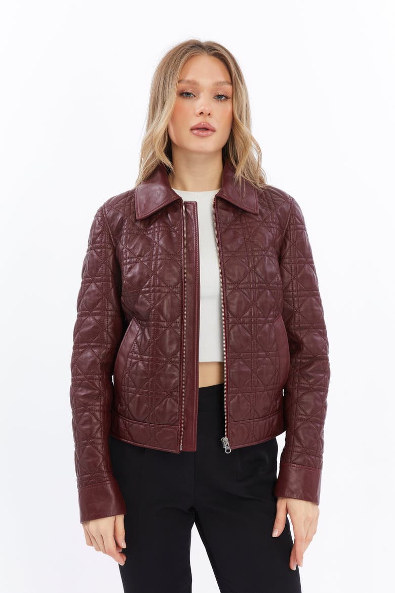 Chloe Quilted Leather Jacket, Alternate, color, Burgundy