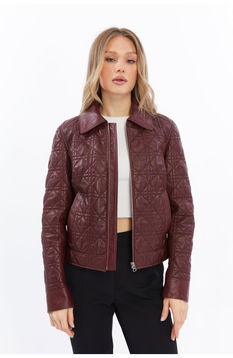 Furniq UK Chloe Quilted Leather Jacket, Alternate, color, Burgundy