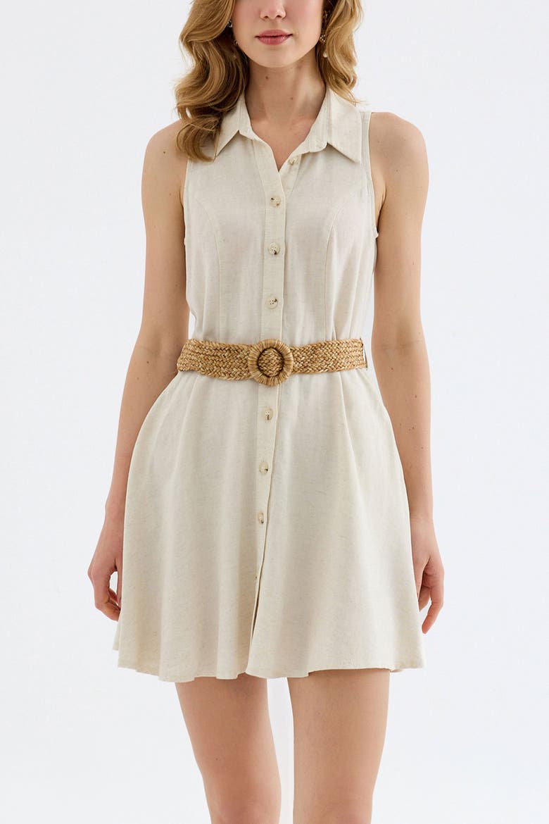 Mono Belted Mini Shirt Dress, Main, color, Beige