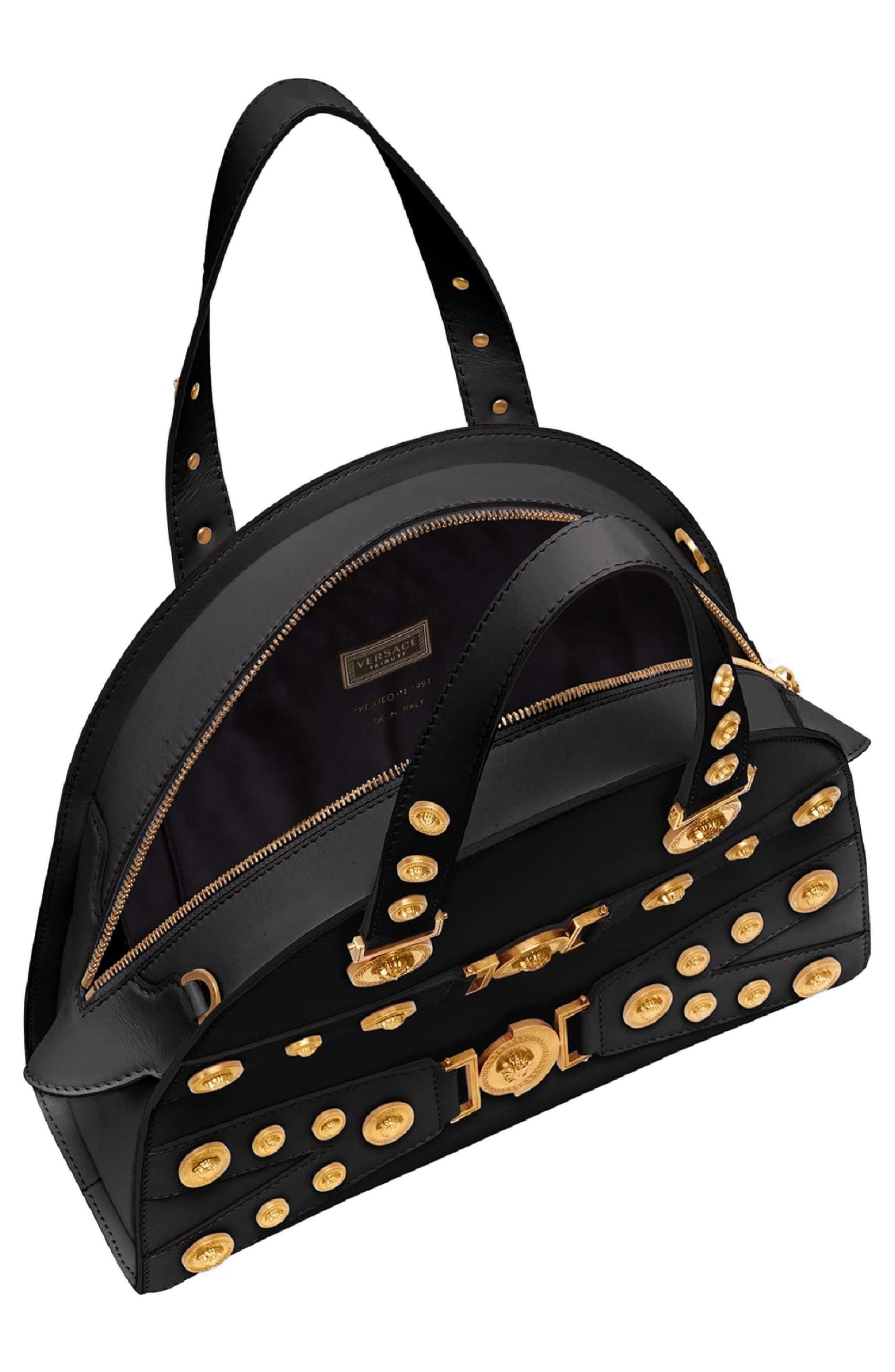 Versace Tribute Studded Leather Satchel, Alternate, color, 