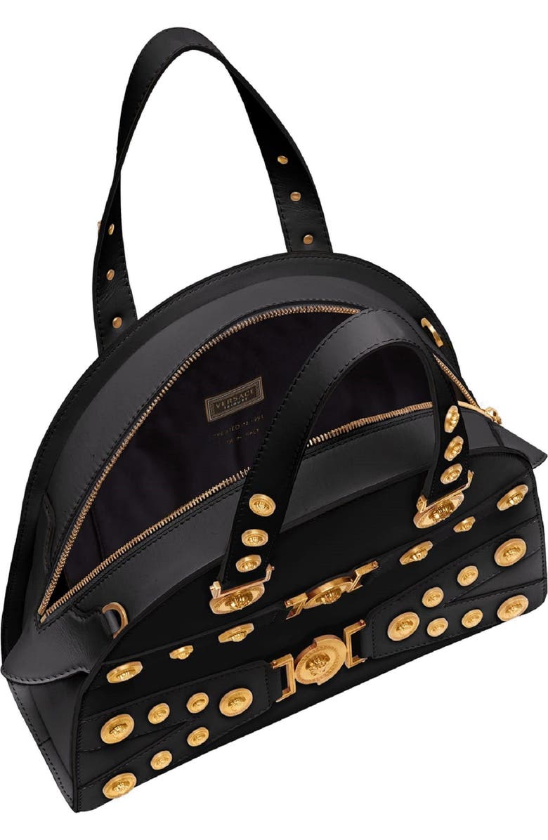 Versace Tribute Studded Leather Satchel, Alternate, color,