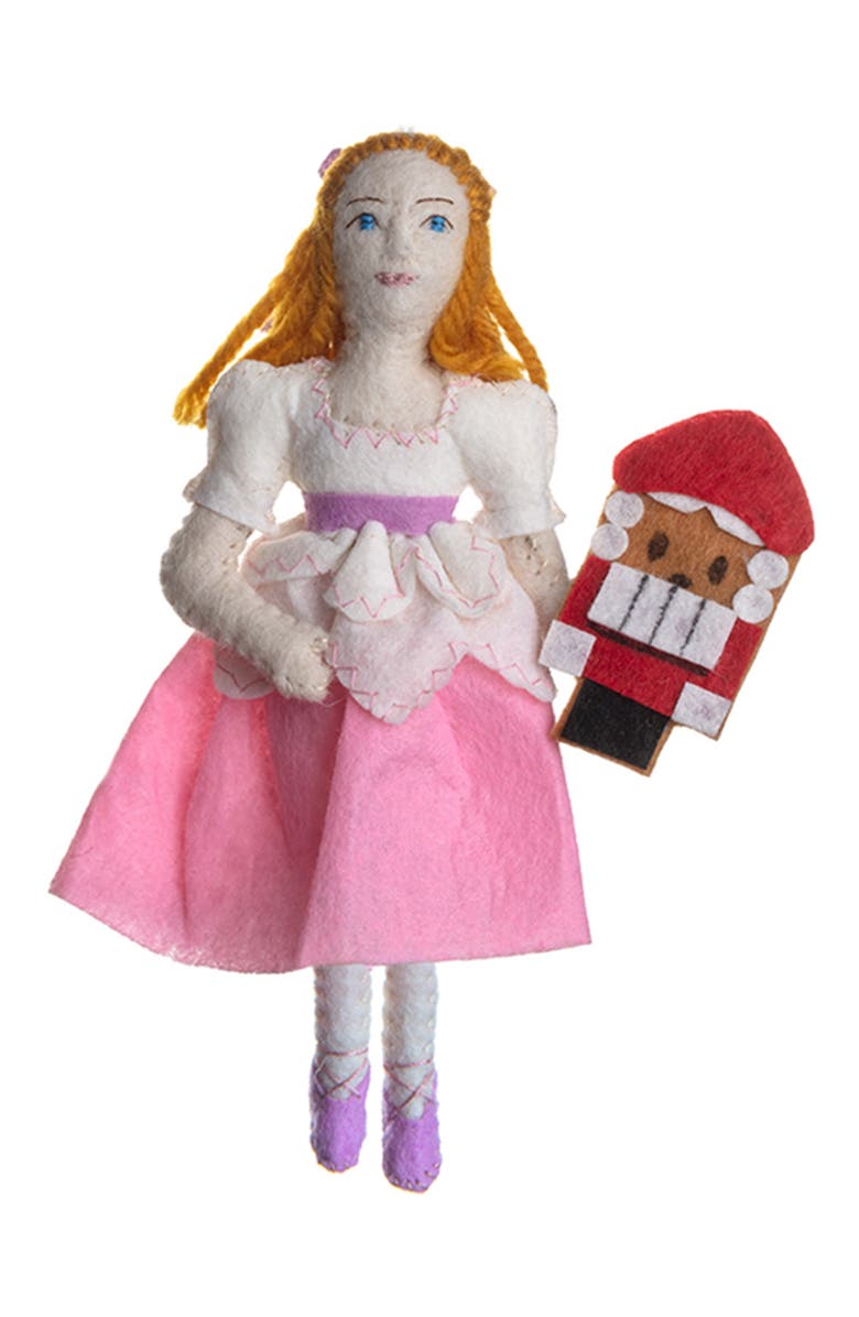 Silk Road Bazaar Handmade Ballet Dancer Felted Wool Ornament, Main, color, Pink