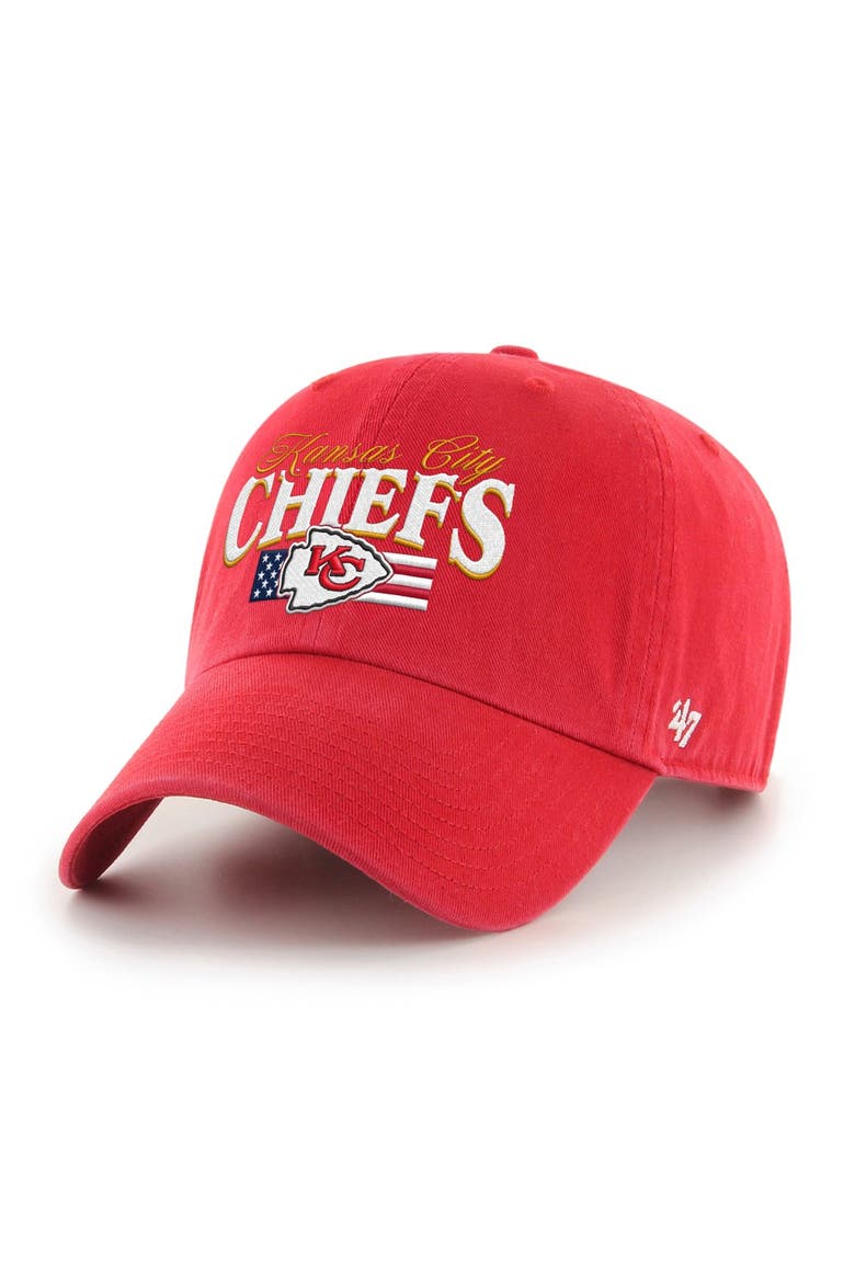 Men's '47 Red Kansas City Chiefs American Flag Clean Up Adjustable Hat, Main, color, Red