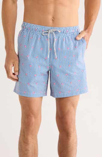 Rainforest Flamingo Stripe Seersucker Swim Trunks