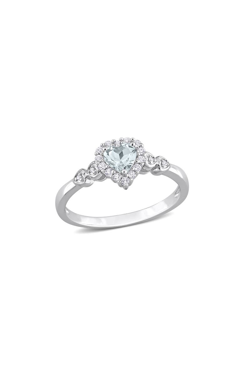 Sterling Silver, Created White Sapphire, & Created Blue Sapphire Heart Ring, Main, color, BLUE