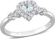 DELMAR Sterling Silver, Created White Sapphire, & Created Blue Sapphire Heart Ring