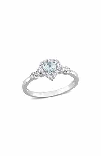 Sterling Silver, Created White Sapphire, & Created Blue Sapphire Heart Ring