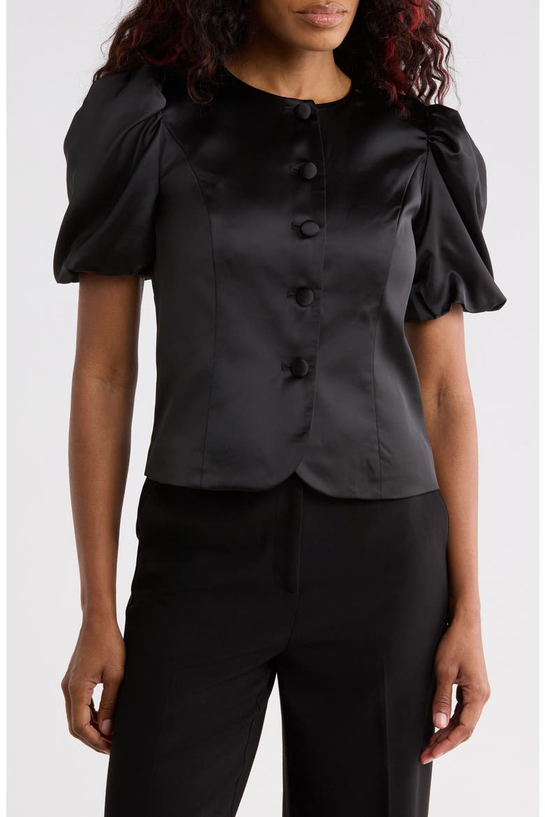 Puff Sleeve Crop Jacket, Main, color, BLACK