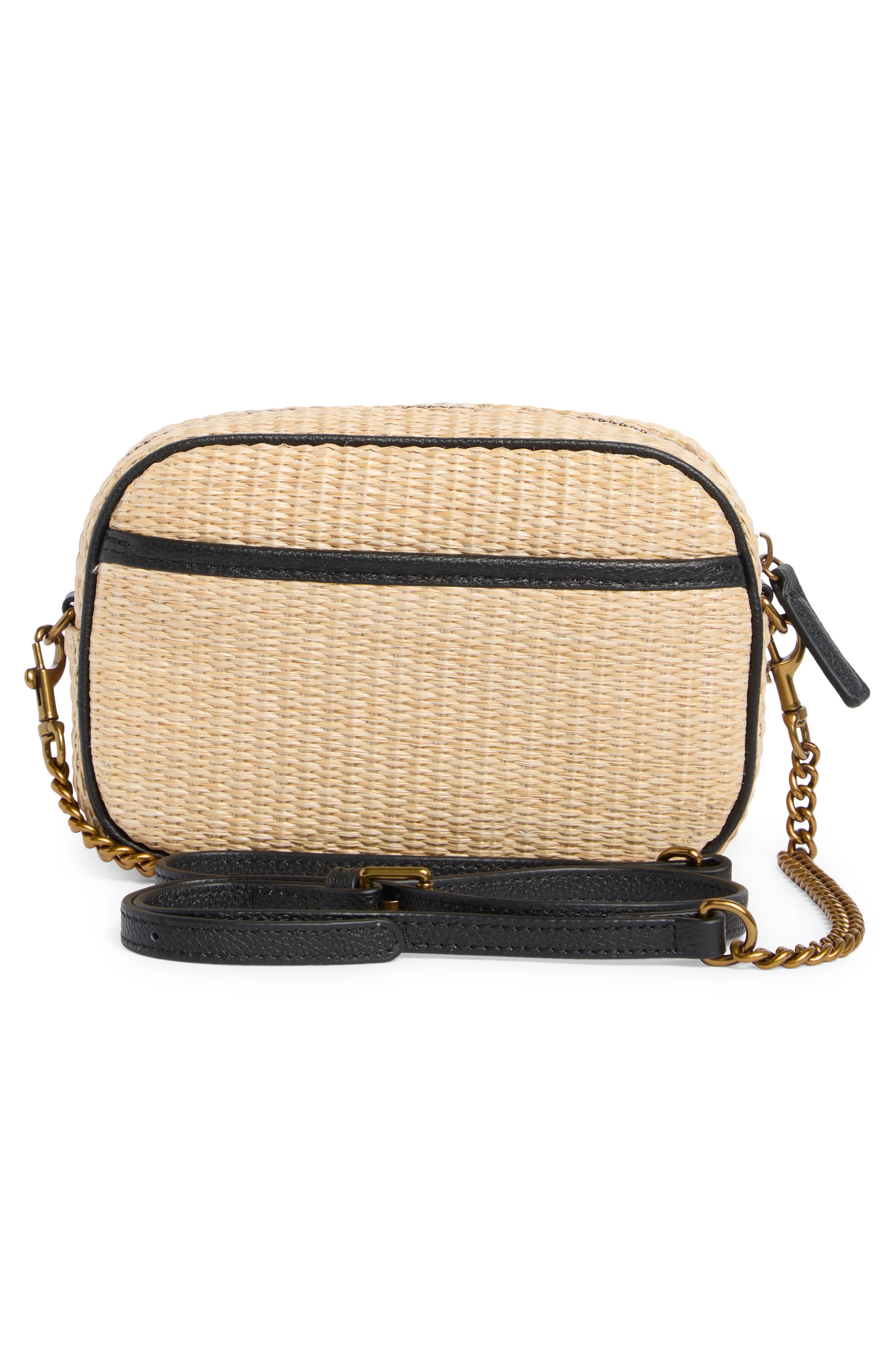 Kurt Geiger London Chiswick Raffia Camera Bag, Alternate, color, Tan/ Black Combo