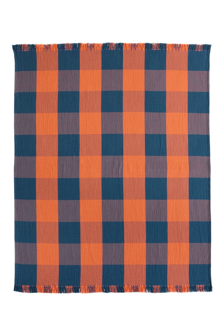 Reversible Fringe Organic Cotton Throw, Alternate, color, COPPER/ INDIGO