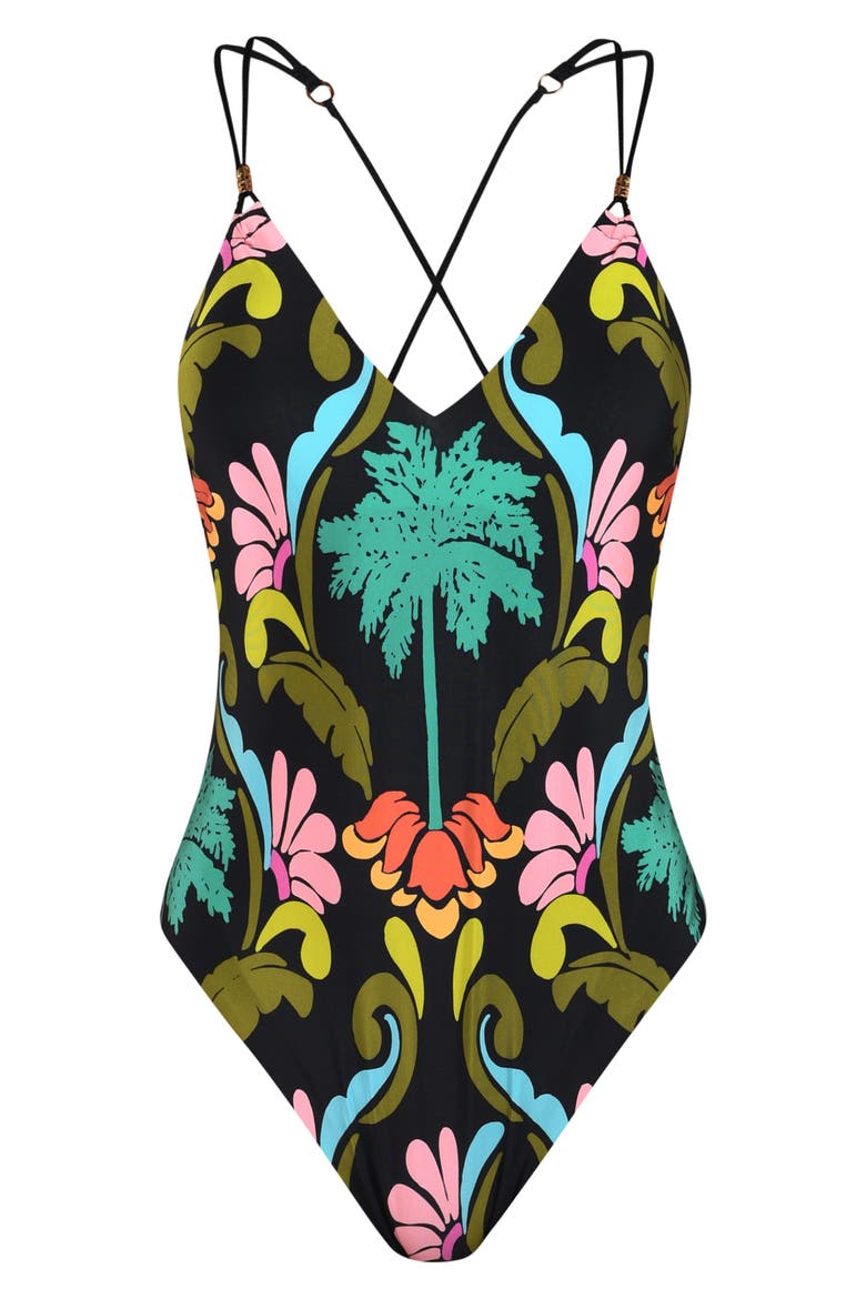 Mirage Plunge One-Piece Swimsuit, Alternate, color, BLACK MULTI