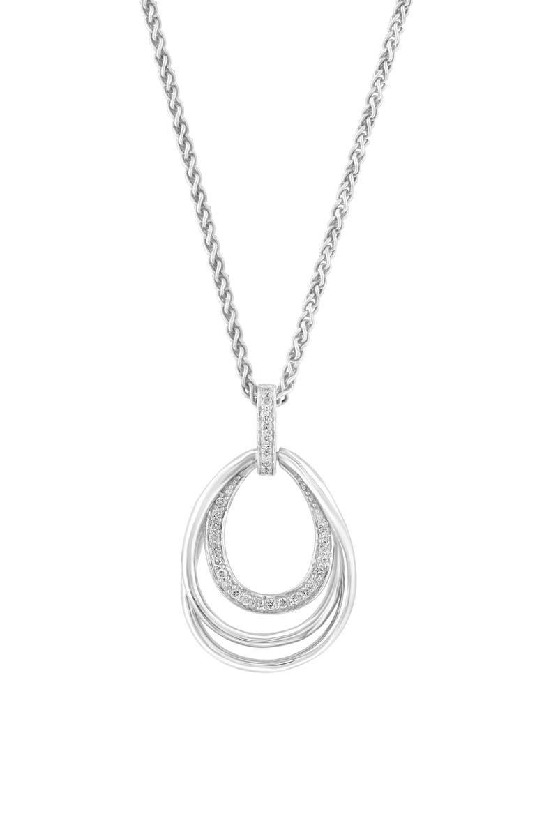 Sterling Silver Diamond Open Teardrop Pendant Necklace, Main, color, WHITE