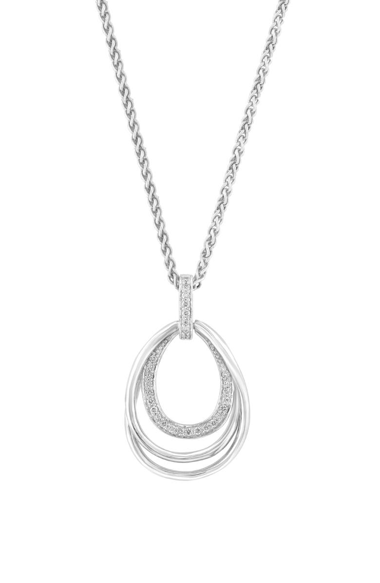 EFFY Sterling Silver Diamond Open Teardrop Pendant Necklace, Main, color, White