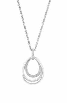 EFFY Sterling Silver Diamond Open Teardrop Pendant Necklace