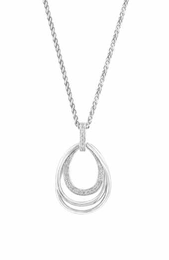 Sterling Silver Diamond Open Teardrop Pendant Necklace