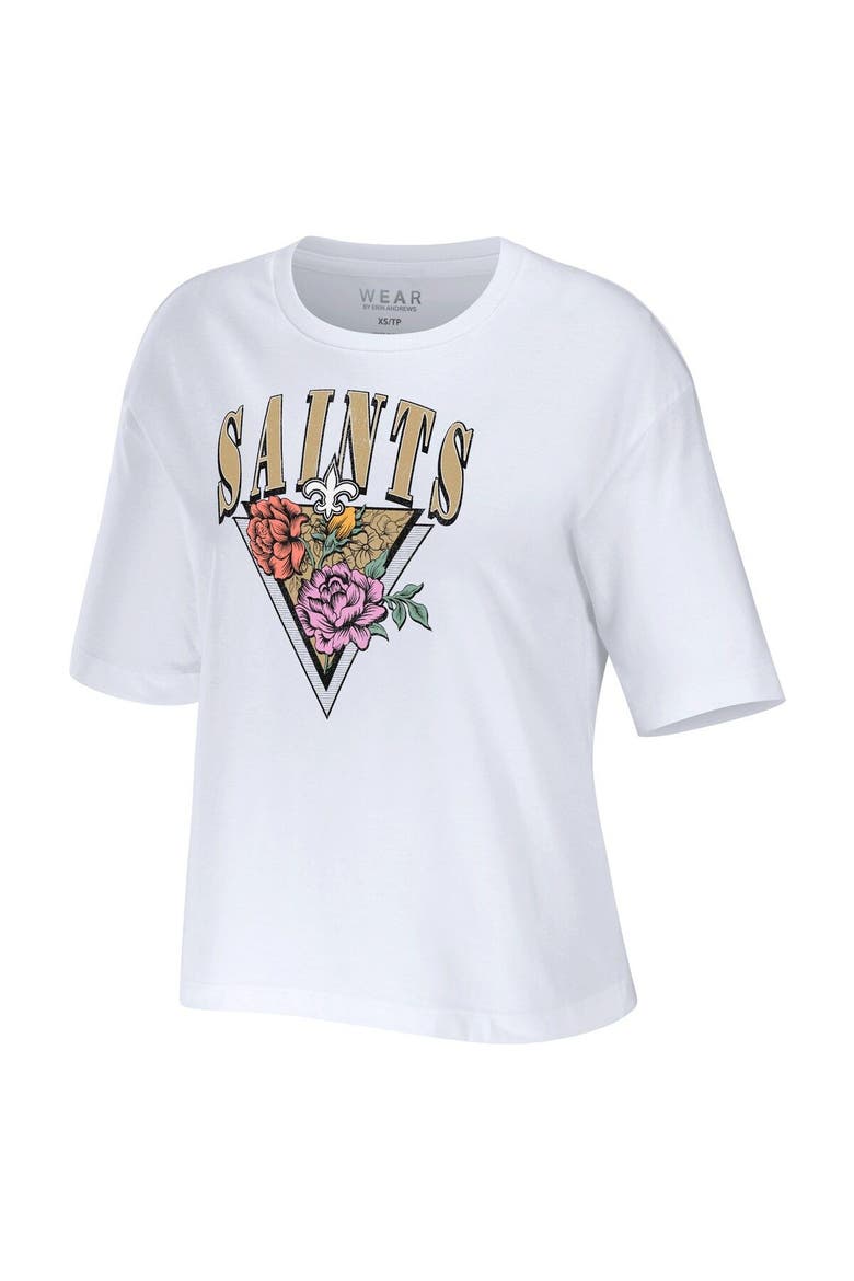 Women's WEAR by Erin Andrews White New Orleans Saints Boxy Floral Cropped T-Shirt, Alternate, color, White