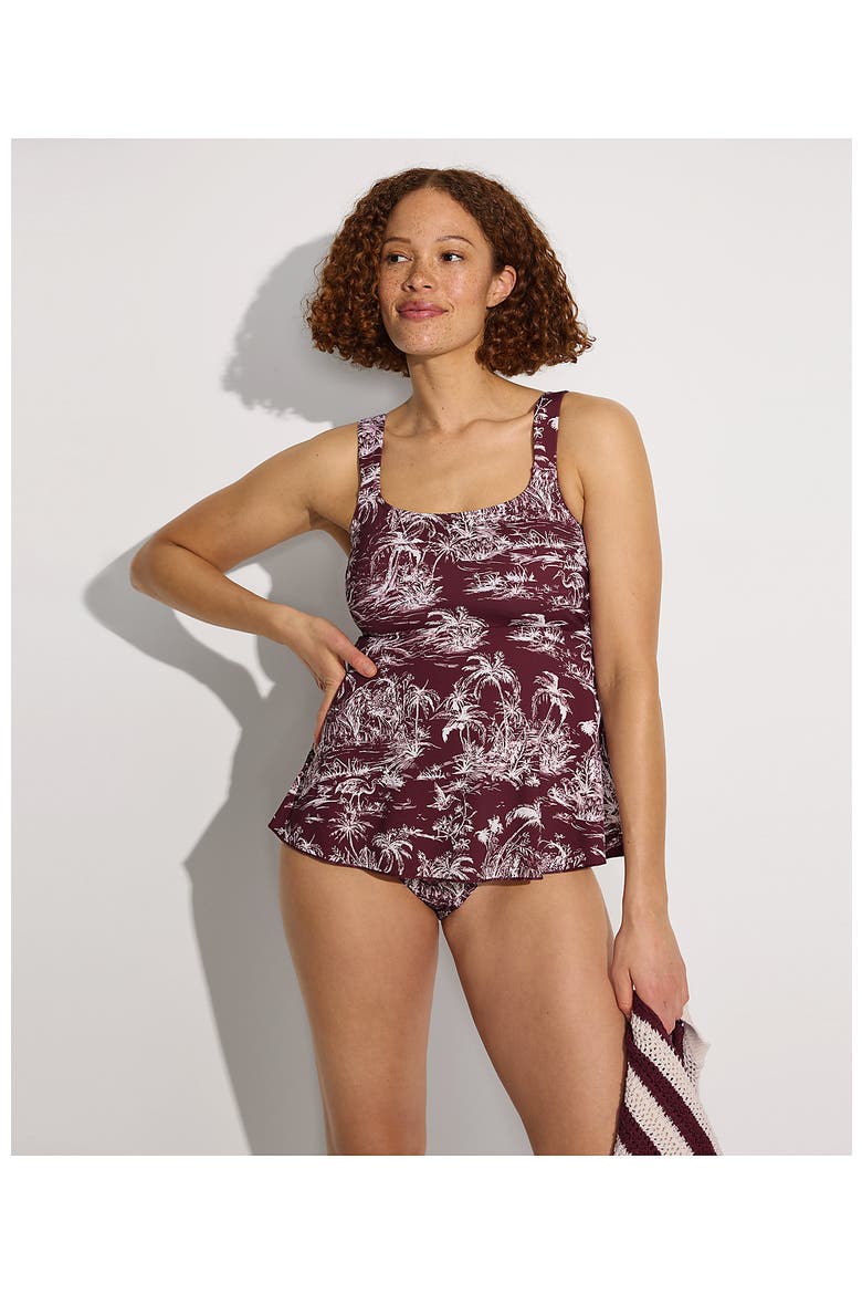 D-Cup Flutter Scoop Neck Tankini Top Comfort Adjustable Straps, Alternate, color, Burgundy Island Scenic