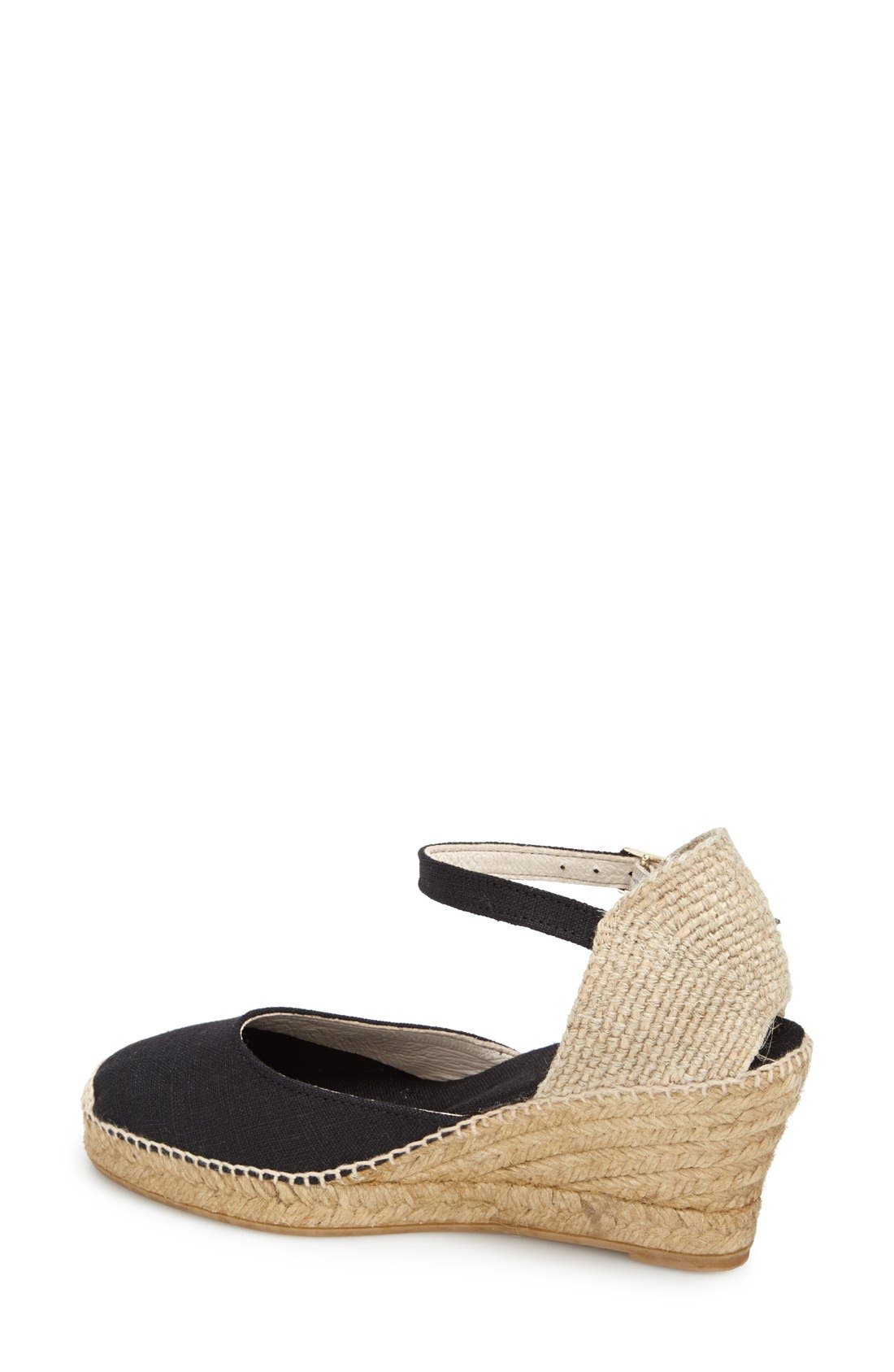 'Caldes' Linen Wedge Sandal, Alternate, color, BLACK