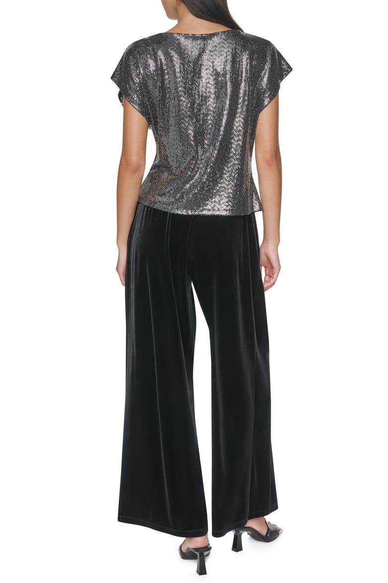 Mirror Metallic Short Sleeve Top, Alternate, color, BLACK/ SILVER