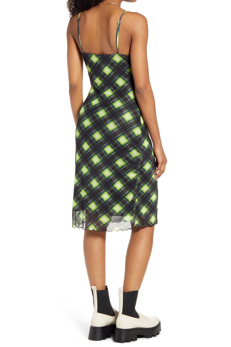 Print Mesh Slipdress, Alternate, color, BLACK- GREEN ABBY PLAID
