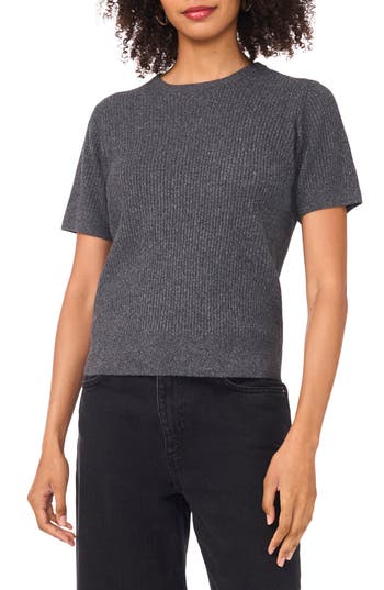 Halogen ® Short Sleeve Rib Sweater Top In Gray