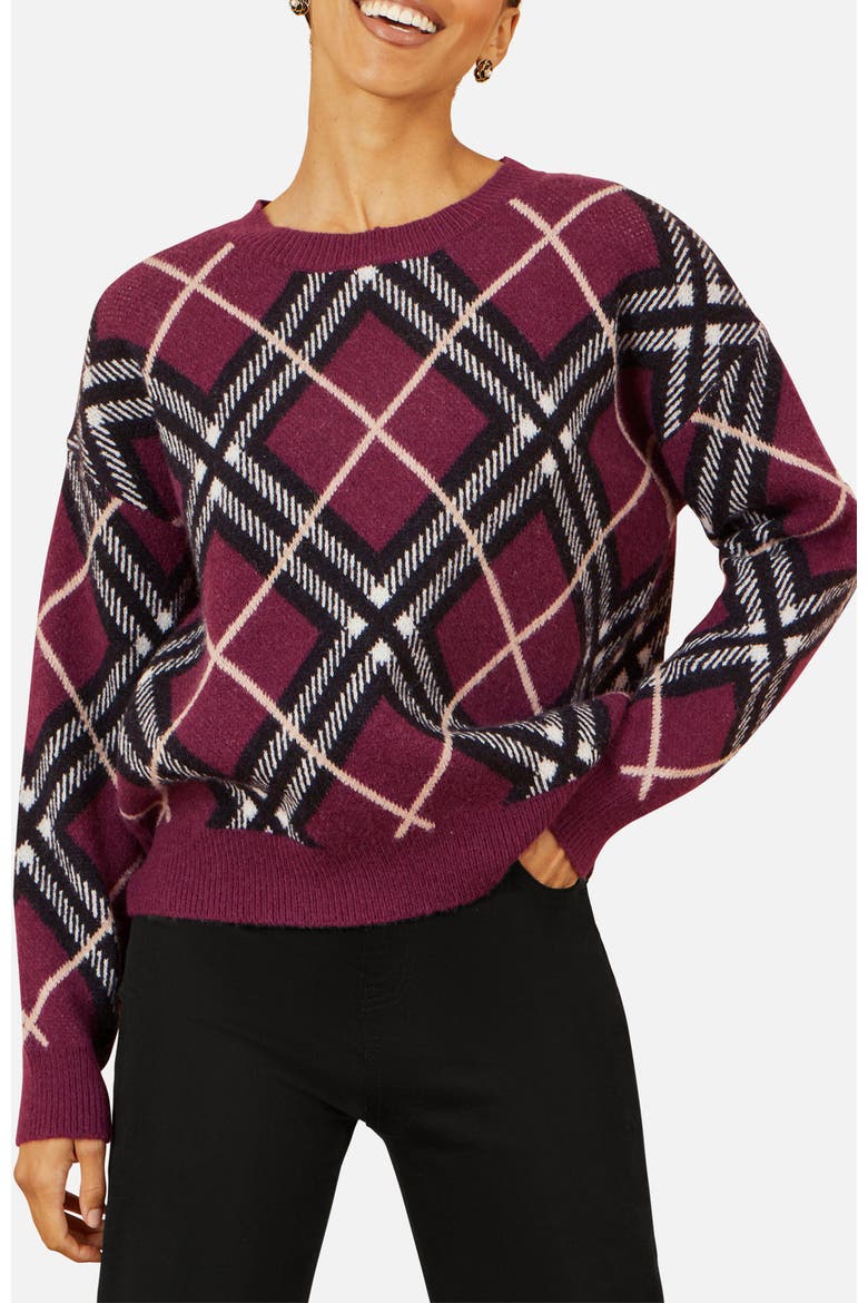 Argyle Check Relaxed Sweater, Alternate, color, Burgundy