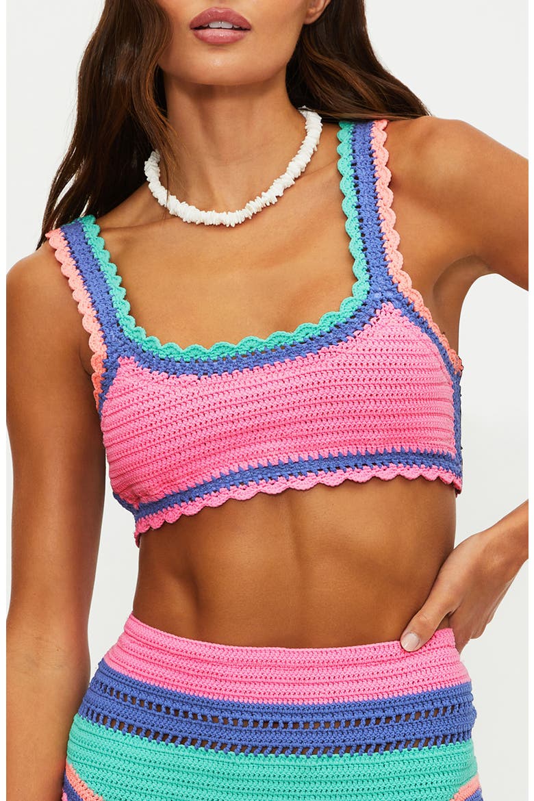 Andy Crochet Colorblock Bikini Top, Main, color, SEA BREEZE CROCHET
