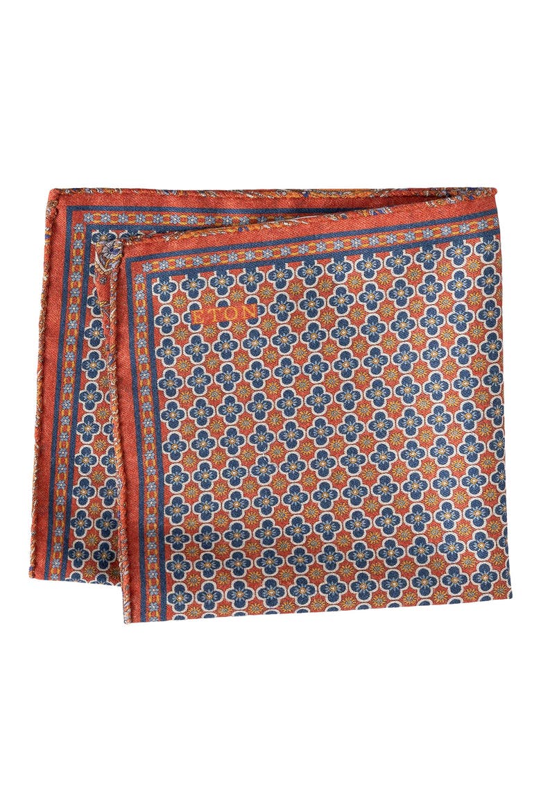 Orange Quatrefoil & Paisley Reversible Wool Pocket Square, Main, color, MEDIUM ORANGE